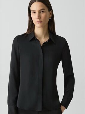 Theory Silk Fitted Shirt - P, Black